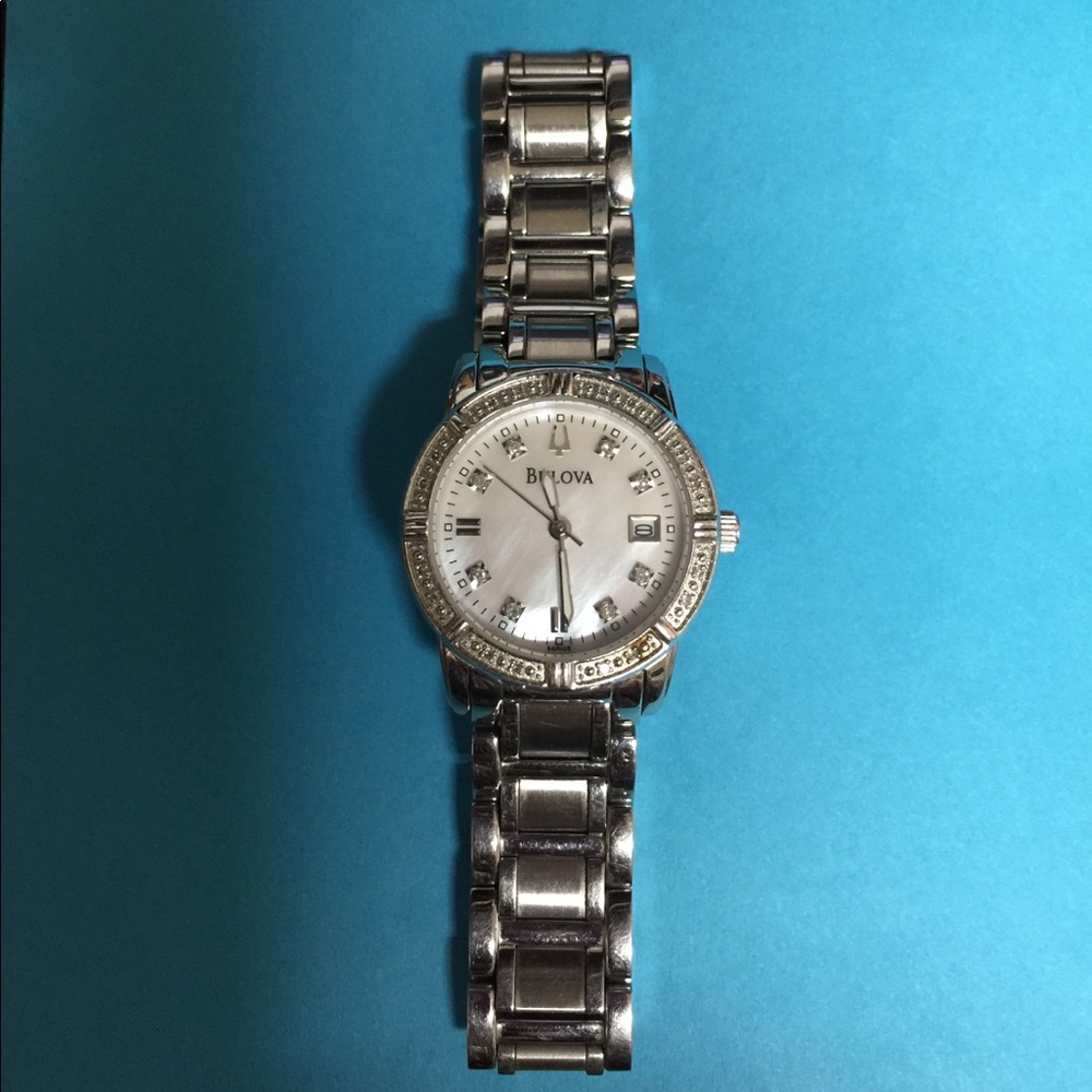 Bulova mother of pearl face diamond watch